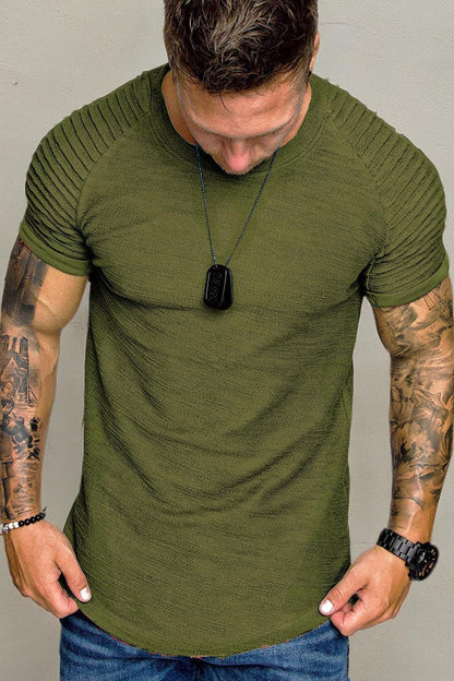 Men'S Muscle T-Shirt Pleated Raglan Sleeve Bodybuilding Gym Tee Short Sleeve Fashion Workout Shirts Hipster Shirt