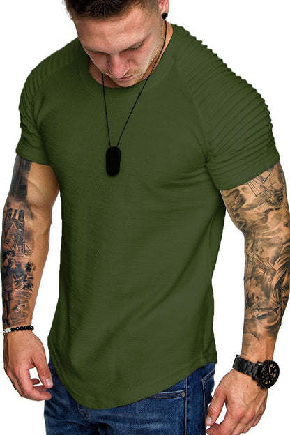 Men'S Muscle T-Shirt Pleated Raglan Sleeve Bodybuilding Gym Tee Short Sleeve Fashion Workout Shirts Hipster Shirt - WORLD TIME VISITS
