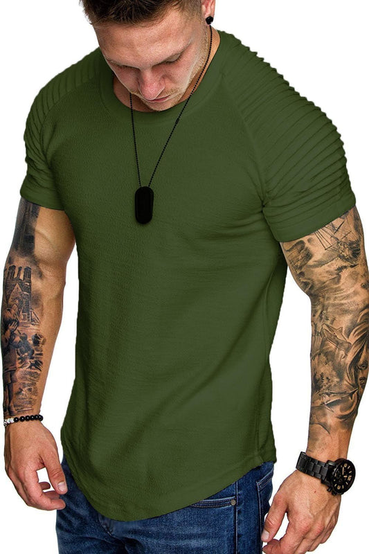 Men'S Muscle T-Shirt Pleated Raglan Sleeve Bodybuilding Gym Tee Short Sleeve Fashion Workout Shirts Hipster Shirt - WORLD TIME VISITS