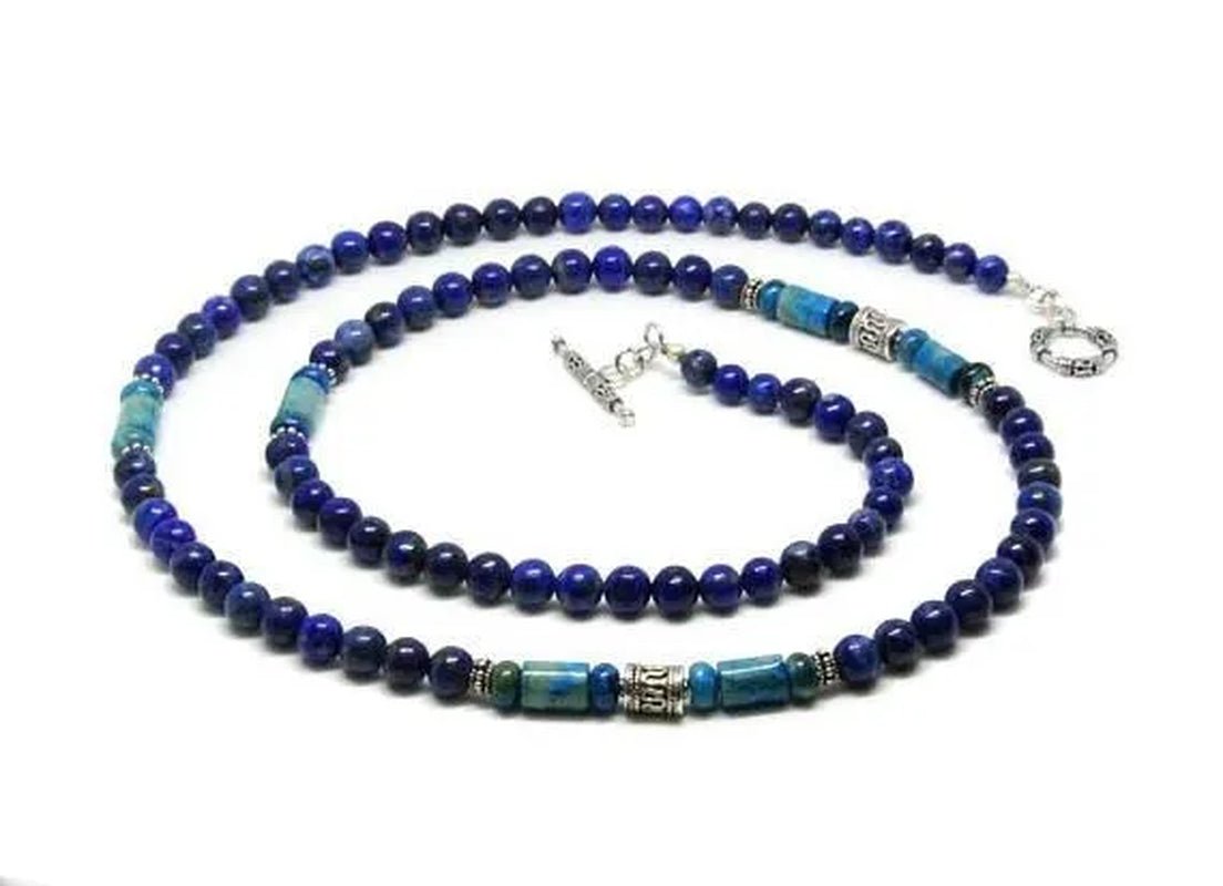 Men'S Necklace Lapis Lazuli and Larimar and Sterling Silver Necklace,