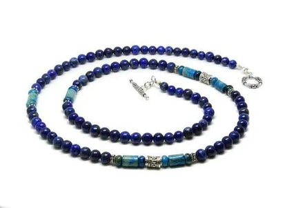Men'S Necklace Lapis Lazuli and Larimar and Sterling Silver Necklace,