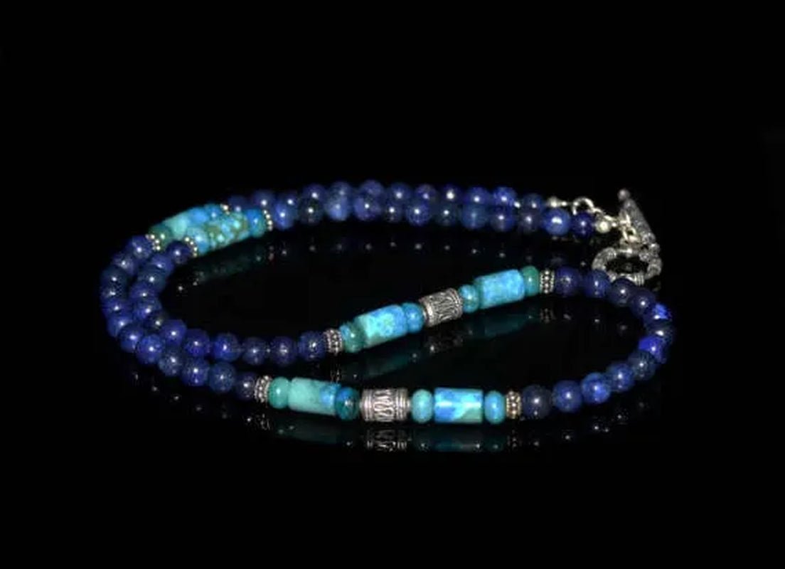 Men'S Necklace Lapis Lazuli and Larimar and Sterling Silver Necklace, - WORLD TIME VISITS