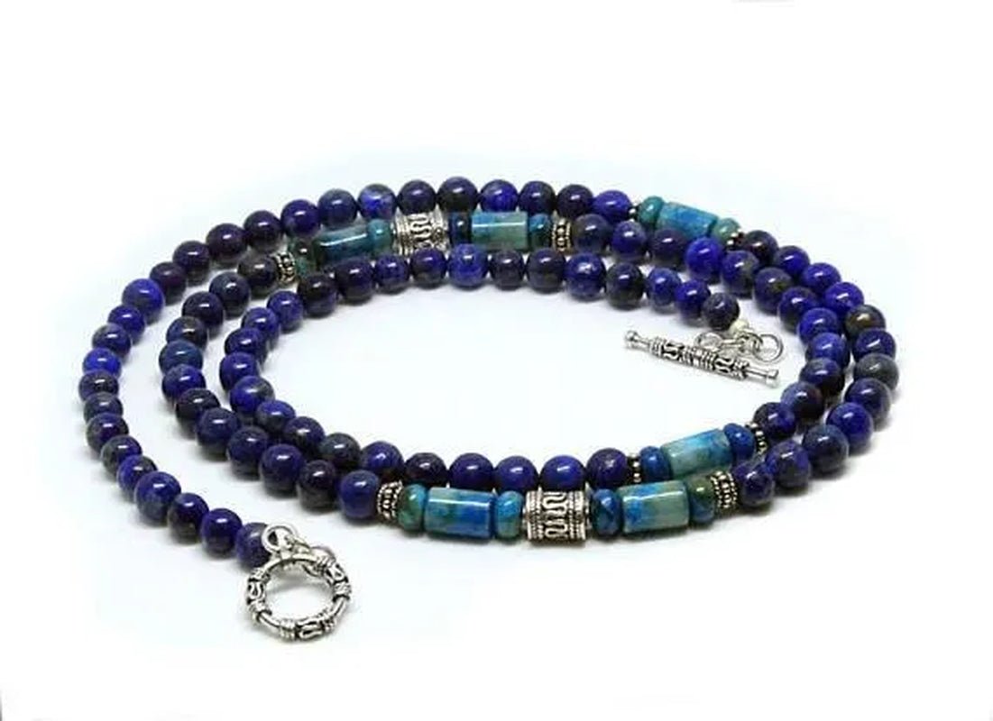 Men'S Necklace Lapis Lazuli and Larimar and Sterling Silver Necklace,
