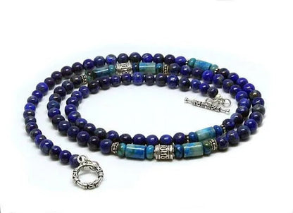 Men'S Necklace Lapis Lazuli and Larimar and Sterling Silver Necklace,