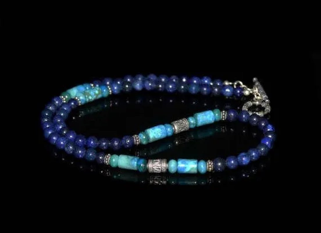 Men'S Necklace Lapis Lazuli and Larimar and Sterling Silver Necklace, - WORLD TIME VISITS
