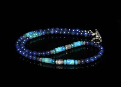 Men'S Necklace Lapis Lazuli and Larimar and Sterling Silver Necklace, - WORLD TIME VISITS