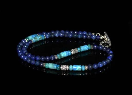 Men'S Necklace Lapis Lazuli and Larimar and Sterling Silver Necklace, - WORLD TIME VISITS