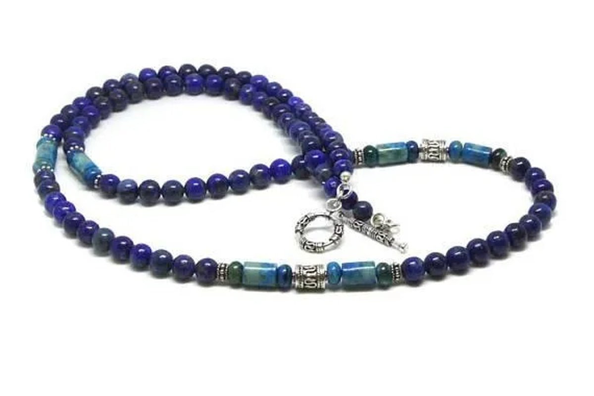 Men'S Necklace Lapis Lazuli and Larimar and Sterling Silver Necklace,