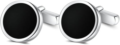 Mens Onyx Cufflinks and Studs Set Silver Black Cufflinks for Men Tuxedo Shirts Business Wedding Gift