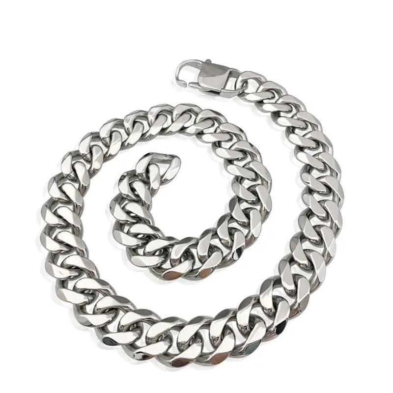 Men's or Women's Jewelry 15mm/19mm Stainless Steel Silver/Gold Curb Cuban Chain Necklace/Bracelet - WORLD TIME VISITS