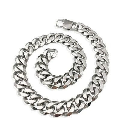 Men's or Women's Jewelry 15mm/19mm Stainless Steel Silver/Gold Curb Cuban Chain Necklace/Bracelet - WORLD TIME VISITS