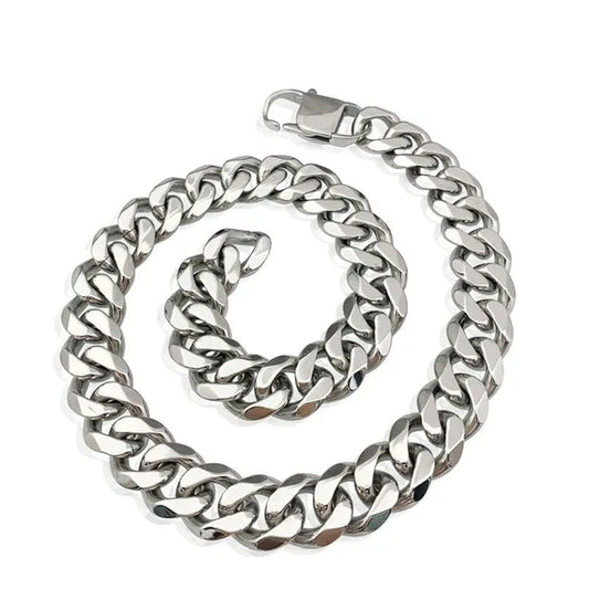Men's or Women's Jewelry 15mm/19mm Stainless Steel Silver/Gold Curb Cuban Chain Necklace/Bracelet - WORLD TIME VISITS