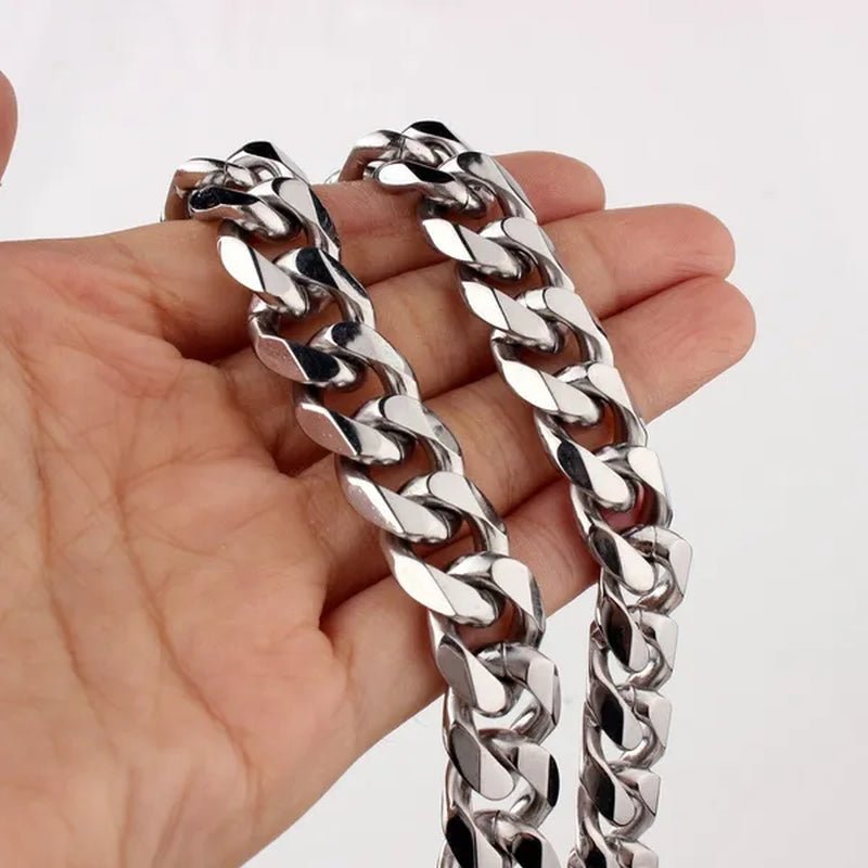 Men's or Women's Jewelry 15mm/19mm Stainless Steel Silver/Gold Curb Cuban Chain Necklace/Bracelet - WORLD TIME VISITS