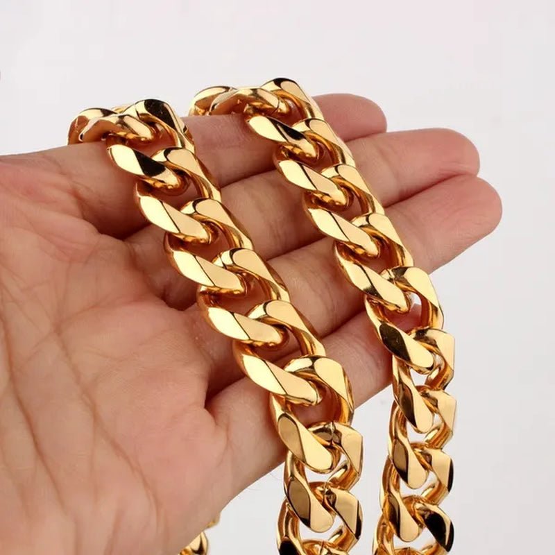Men's or Women's Jewelry 15mm/19mm Stainless Steel Silver/Gold Curb Cuban Chain Necklace/Bracelet - WORLD TIME VISITS