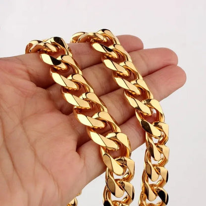 Men's or Women's Jewelry 15mm/19mm Stainless Steel Silver/Gold Curb Cuban Chain Necklace/Bracelet - WORLD TIME VISITS