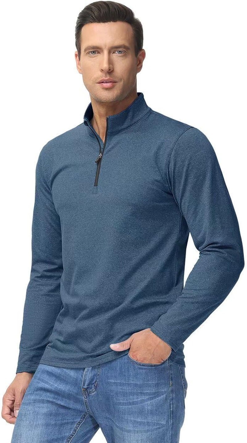 Men'S Quarter Zip Pullover Premium Fleece Lined Heather Long Sleeve Golf Shirts Midweight 1/4 Half Zip Sweatshirts - WORLD TIME VISITS