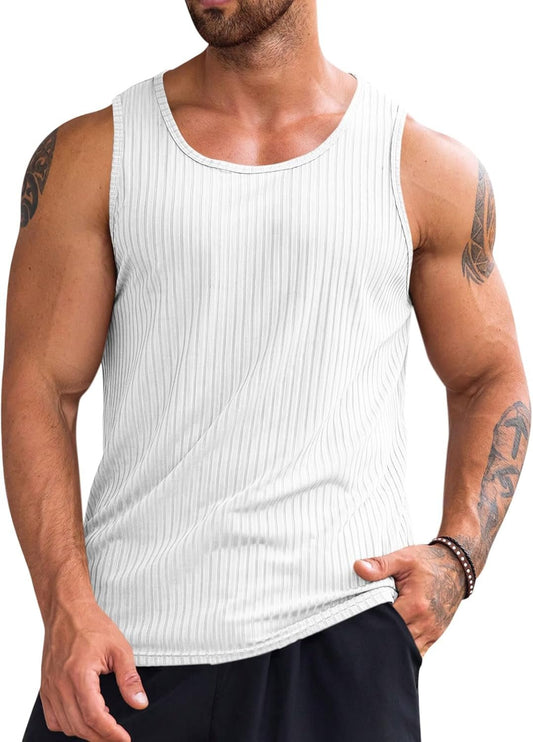 Men'S Ribbed Tank Tops 2 Pack Knit Sleeveless Workout T Shirt Muscle Gym Fitness Tee - WORLD TIME VISITS