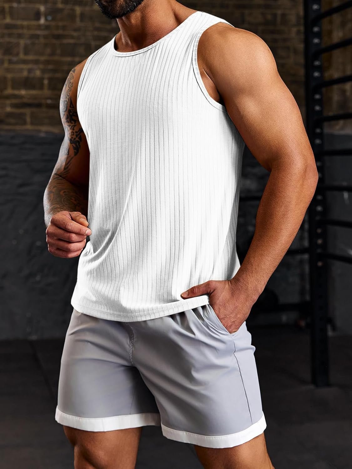Men'S Ribbed Tank Tops 2 Pack Knit Sleeveless Workout T Shirt Muscle Gym Fitness Tee - WORLD TIME VISITS
