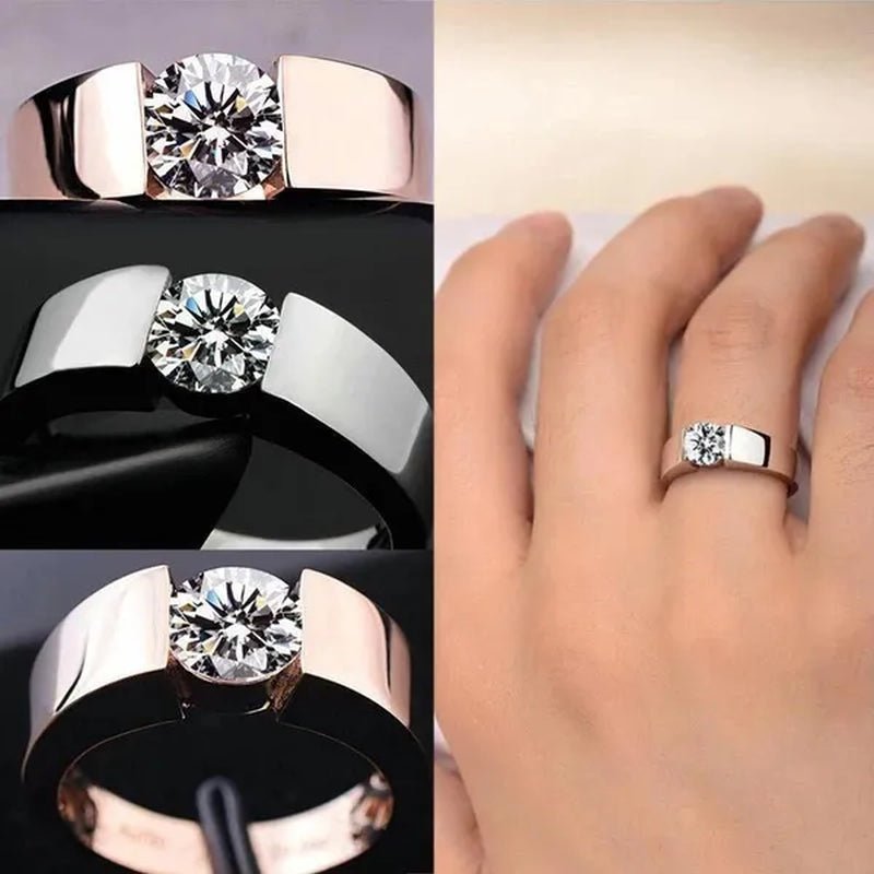 Mens Ring Classic Zircon Rings Bride Wedding Rings Rose Gold Colour Rings Silver Plated Rings Party Gift Rings for Men  Finger Jewelry