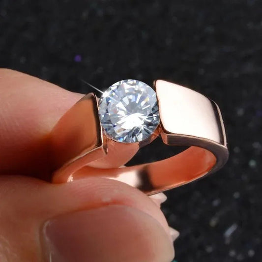 Mens Ring Classic Zircon Rings Bride Wedding Rings Rose Gold Colour Rings Silver Plated Rings Party Gift Rings for Men Finger Jewelry - WORLD TIME VISITS