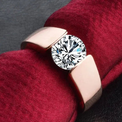 Mens Ring Classic Zircon Rings Bride Wedding Rings Rose Gold Colour Rings Silver Plated Rings Party Gift Rings for Men Finger Jewelry - WORLD TIME VISITS
