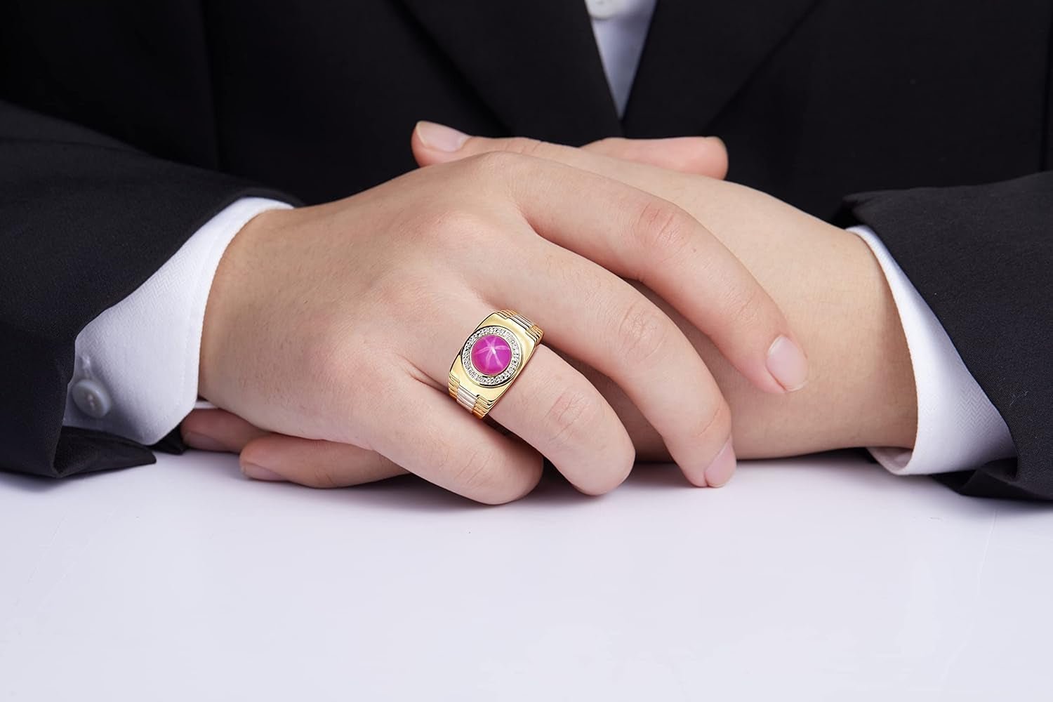 Men'S Rings 14K Yellow Gold Ring: round Shape Cabochon Gemstone & Diamonds - Designer Style Rings for Men, Sizes 8 - 13. Exquisite Men'S Jewelry! - WORLD TIME VISITS