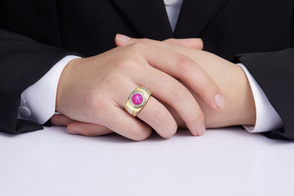 Men'S Rings 14K Yellow Gold Ring: round Shape Cabochon Gemstone & Diamonds - Designer Style Rings for Men, Sizes 8 - 13. Exquisite Men'S Jewelry! - WORLD TIME VISITS