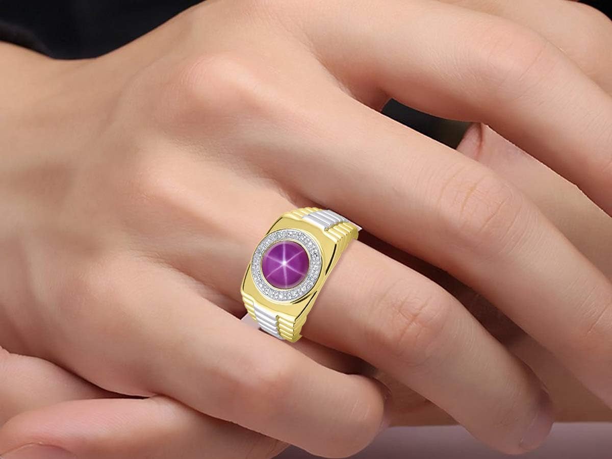 Men'S Rings 14K Yellow Gold Ring: round Shape Cabochon Gemstone & Diamonds - Designer Style Rings for Men, Sizes 8-13. Exquisite Men'S Jewelry!