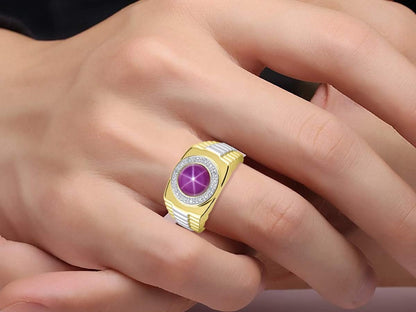 Men'S Rings 14K Yellow Gold Ring: round Shape Cabochon Gemstone & Diamonds - Designer Style Rings for Men, Sizes 8-13. Exquisite Men'S Jewelry!