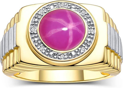 Men'S Rings 14K Yellow Gold Ring: round Shape Cabochon Gemstone & Diamonds - Designer Style Rings for Men, Sizes 8 - 13. Exquisite Men'S Jewelry! - WORLD TIME VISITS