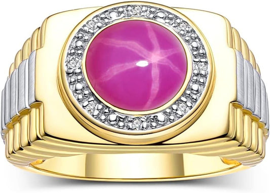 Men'S Rings 14K Yellow Gold Ring: round Shape Cabochon Gemstone & Diamonds - Designer Style Rings for Men, Sizes 8 - 13. Exquisite Men'S Jewelry! - WORLD TIME VISITS