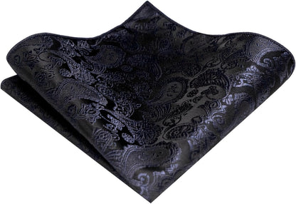 Mens Solid Color Paisley Necktie and Pocket Square with Tie Clip Sets