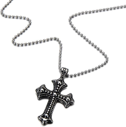 Men'S Stainless Steel Gothic Cross Necklace, Distressed Silver Tone Religious Pendant with Ball Chain, Vintage Biker Jewelry Gift - WORLD TIME VISITS
