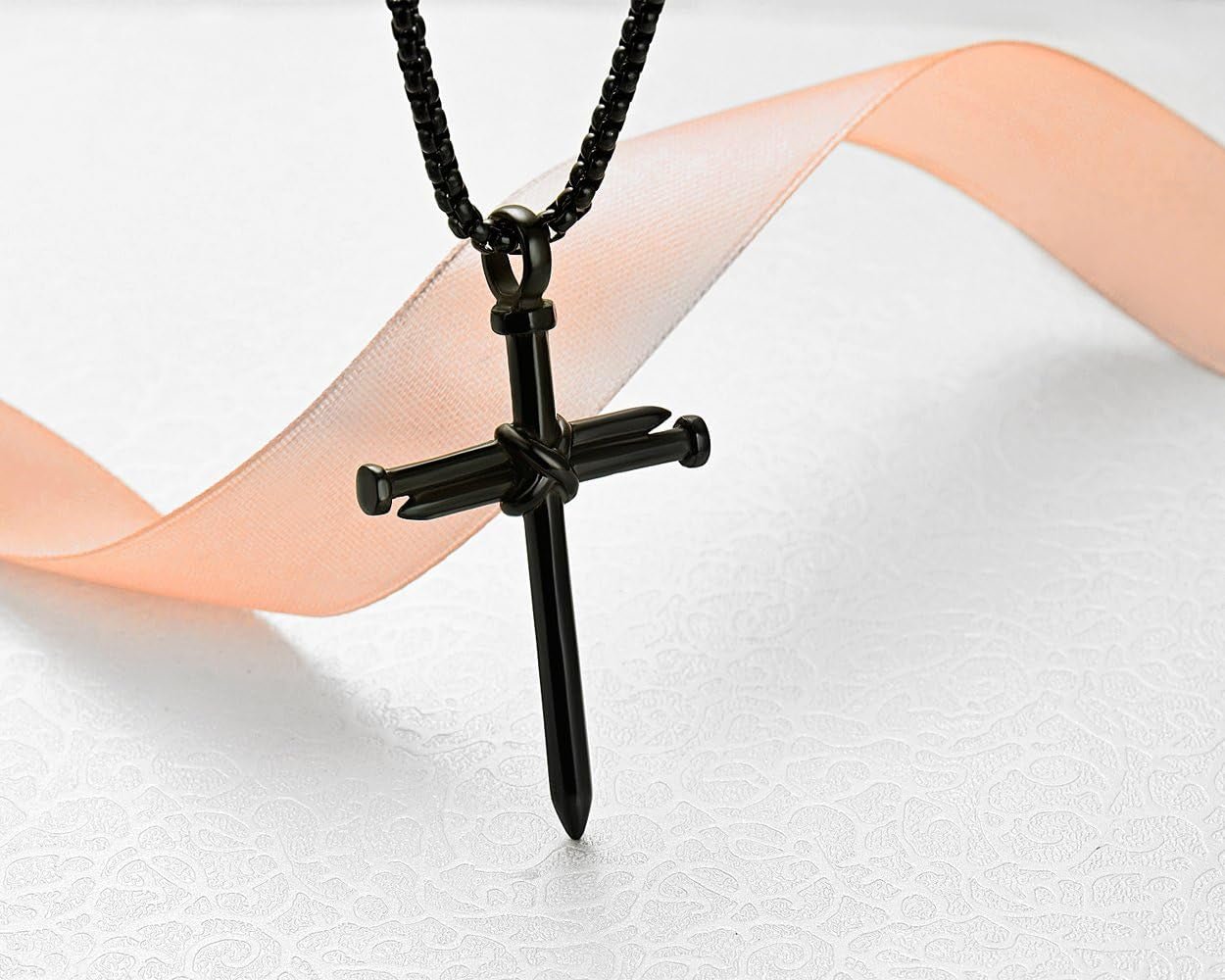Men'S Stainless Steel Nail Cross Pendant Necklace with 24 Inch Chain Polished Black Gold Silver - WORLD TIME VISITS