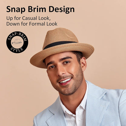 Men'S Straw Fedora Sun Hats - WORLD TIME VISITS