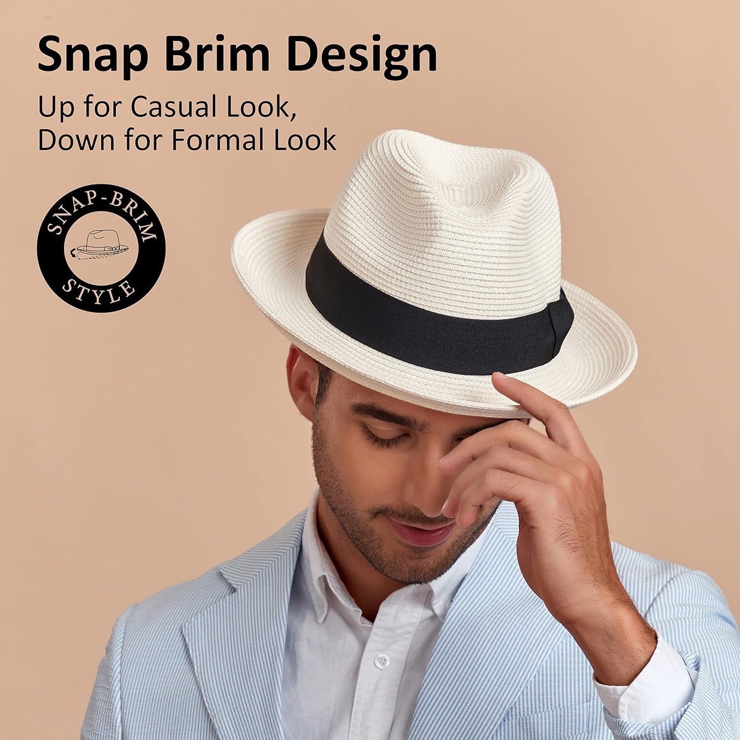 Men'S Straw Fedora Sun Hats - WORLD TIME VISITS