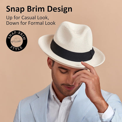 Men'S Straw Fedora Sun Hats - WORLD TIME VISITS