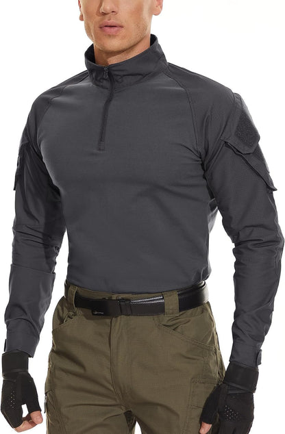 Men'S Tactical Military Shirts 1/4 Zip Long Sleeve Shirt with Pockets