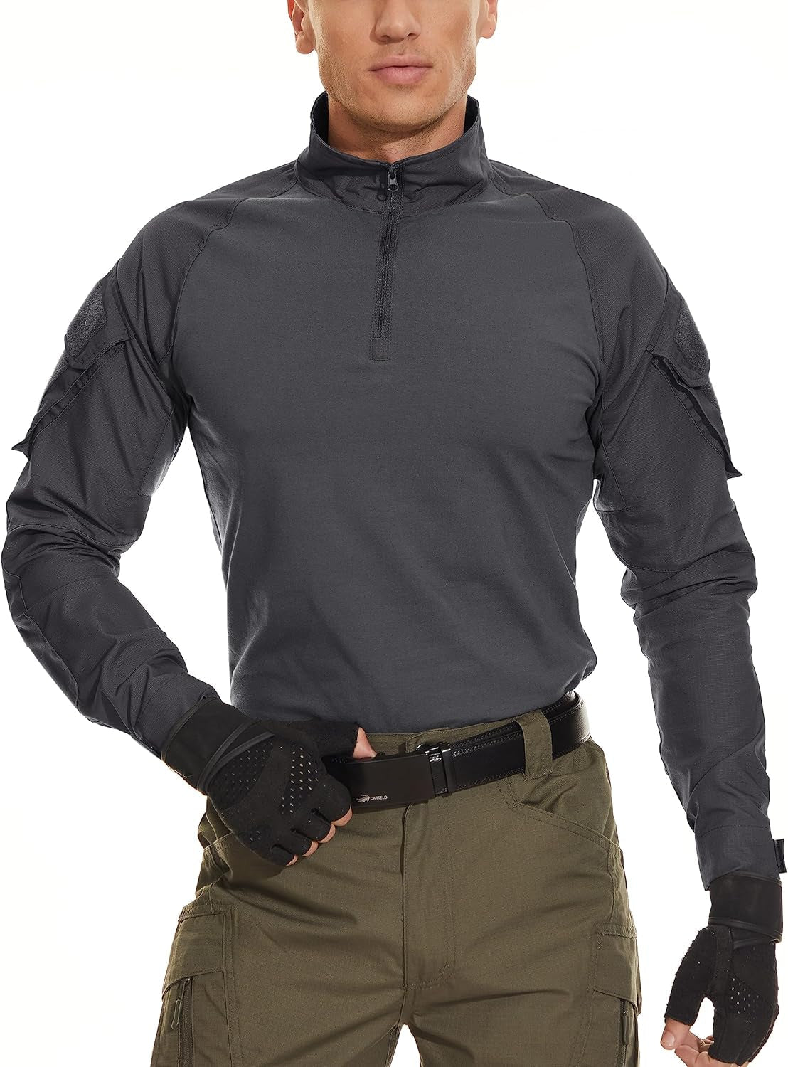 Men'S Tactical Military Shirts 1/4 Zip Long Sleeve Shirt with Pockets