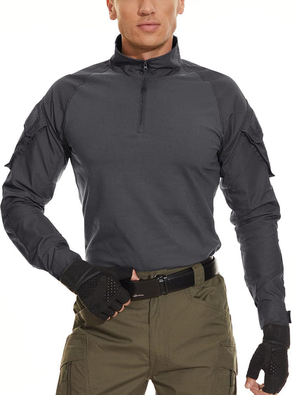 Men'S Tactical Military Shirts 1/4 Zip Long Sleeve Shirt with Pockets