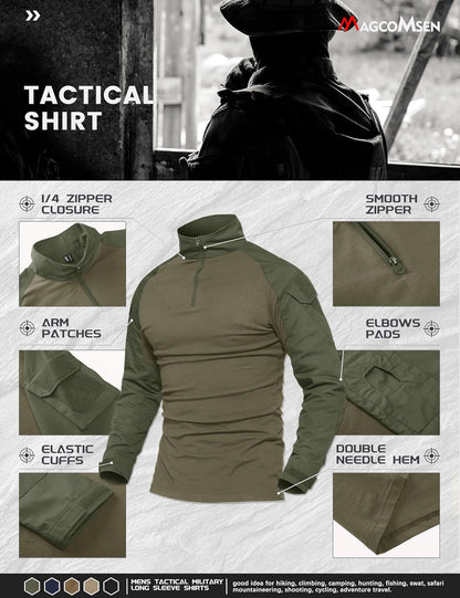 Men'S Tactical Military Shirts 1/4 Zip Long Sleeve Shirt with Pockets