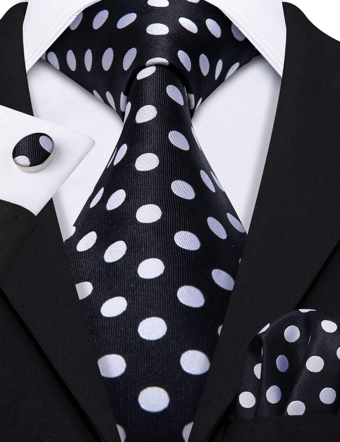 Men'S Tie Set Polka Dot Handkerchief Cufflinks Plaid Fashion Neckties Wedding Business - WORLD TIME VISITS