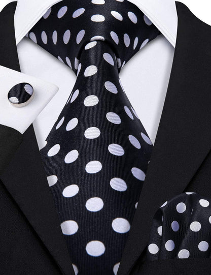 Men'S Tie Set Polka Dot Handkerchief Cufflinks Plaid Fashion Neckties Wedding Business - WORLD TIME VISITS