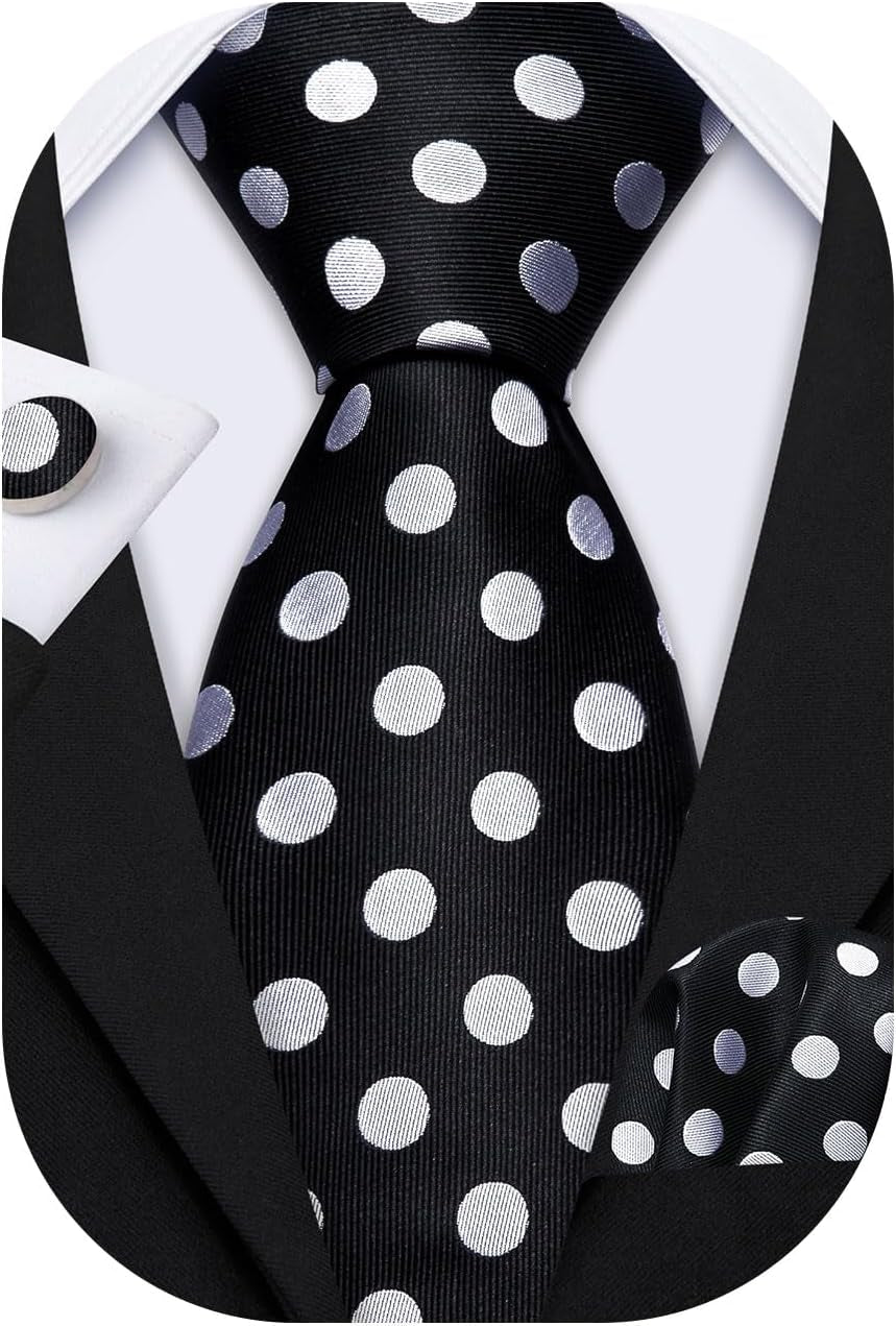 Men'S Tie Set Polka Dot Handkerchief Cufflinks Plaid Fashion Neckties Wedding Business - WORLD TIME VISITS