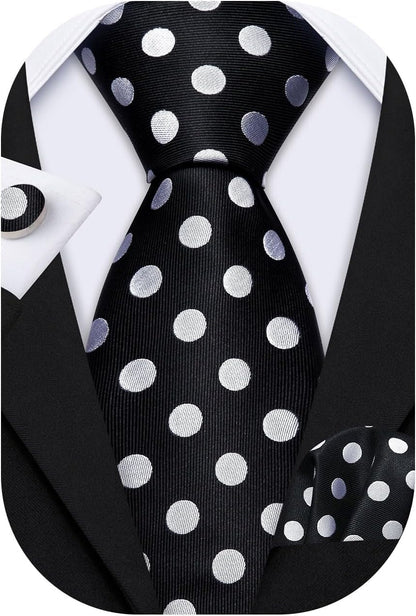 Men'S Tie Set Polka Dot Handkerchief Cufflinks Plaid Fashion Neckties Wedding Business - WORLD TIME VISITS