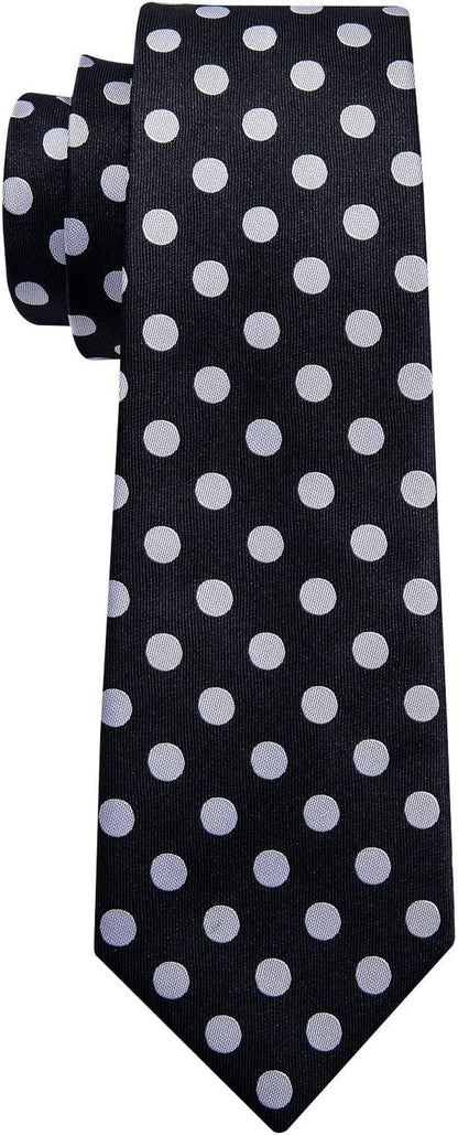 Men'S Tie Set Polka Dot Handkerchief Cufflinks Plaid Fashion Neckties Wedding Business