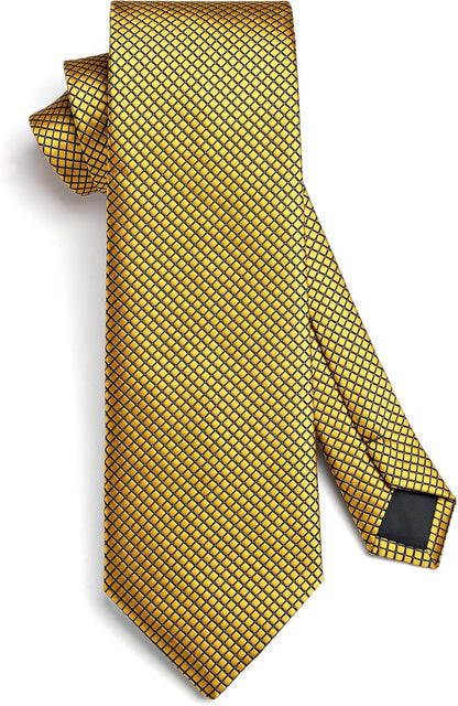 Mens Ties Plaid Tie and Pocket Square Set Classic Woven Formal Checkered Neckties & Handkerchief Wedding Party