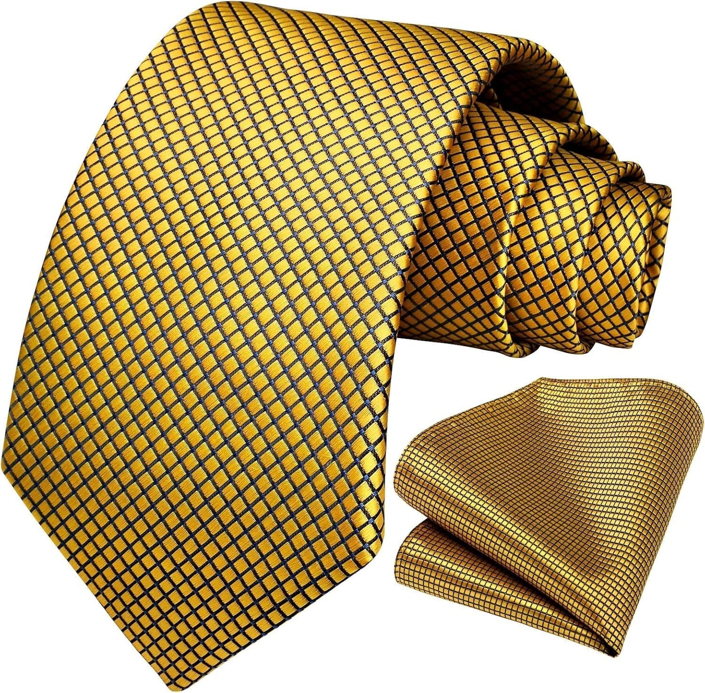 Mens Ties Plaid Tie and Pocket Square Set Classic Woven Formal Checkered Neckties & Handkerchief Wedding Party - WORLD TIME VISITS
