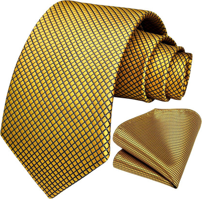 Mens Ties Plaid Tie and Pocket Square Set Classic Woven Formal Checkered Neckties & Handkerchief Wedding Party - WORLD TIME VISITS