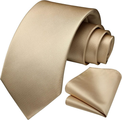 Mens Ties Solid Color Ties for Men Formal Necktie with Pocket Square Set Satin Silk Neck Tie Handkerchiefs Set